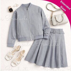 Scoop | Pleated Pinstripe Midi Skirt, Medium Heather Grey